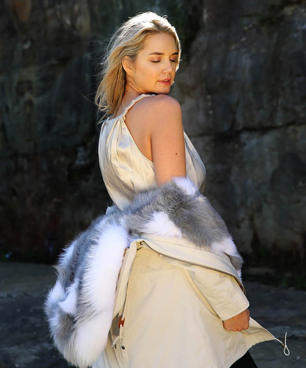 Parka Jacket Beige Grey 2 Parka Jacket Beige Grey - Image 2