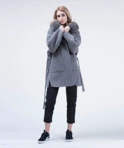 Cashmire Wool Fox Fur Coat -UGG Bay CashmirewoolfoxfurcoatGREY 3