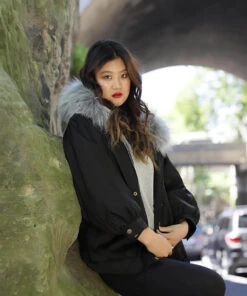 Rex Raccoon Parka Jacket -UGG Bay RexRaccoonWomenFurParkaJacketBLACK 2